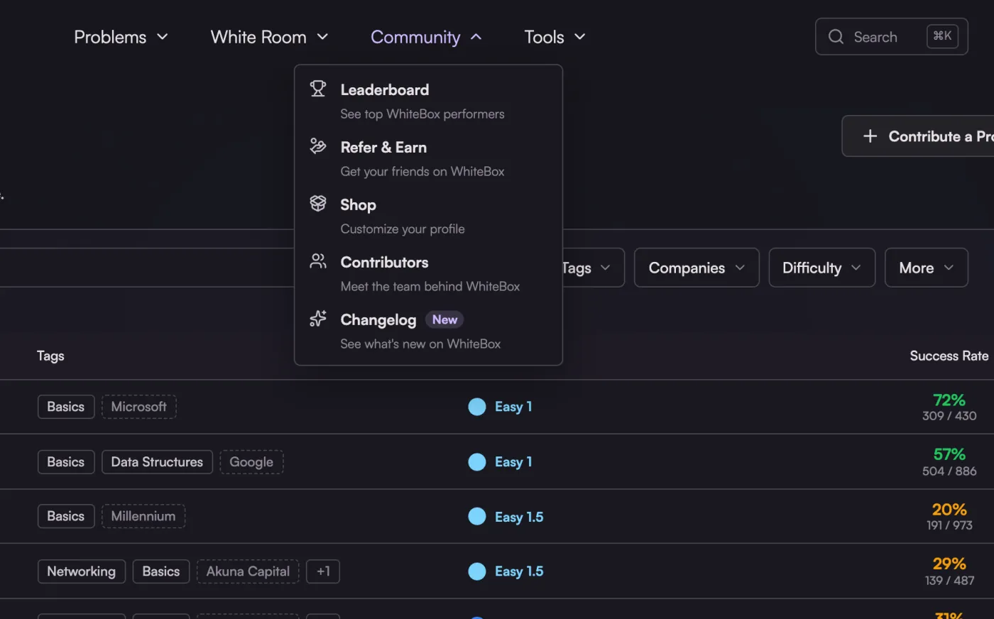 The Community menu with a New tag beside Changelog