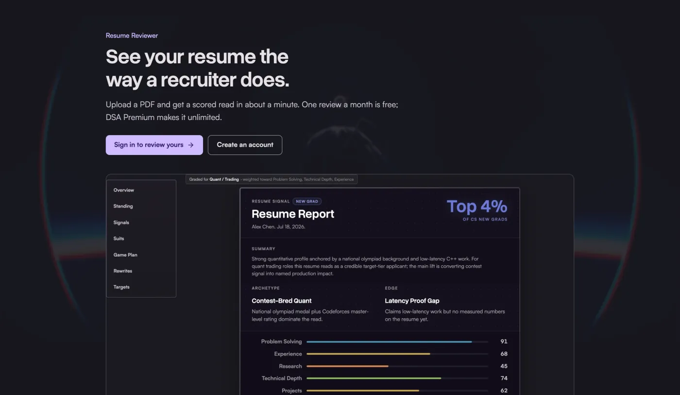 The signed-out Resume Reviewer page with a sample report